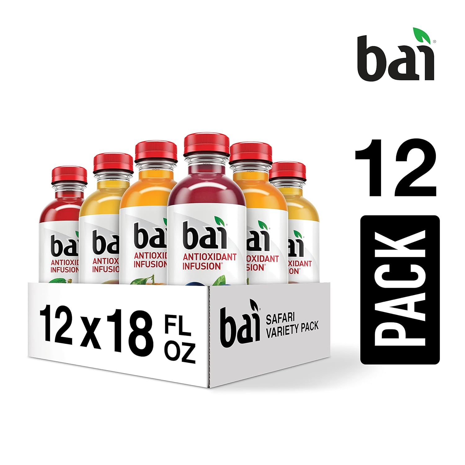 Bai Flavored Water, Safari Variety Pack, Antioxidant Infused Drinks, 18 Fluid Ounce Bottles, 12 Count, 3 Each of Brasilia Blueberry, Costa Rica Clementine, Malawi Mango, Zambia Bing Cherry,18 Fl Oz (Pack of 12) - Image 3